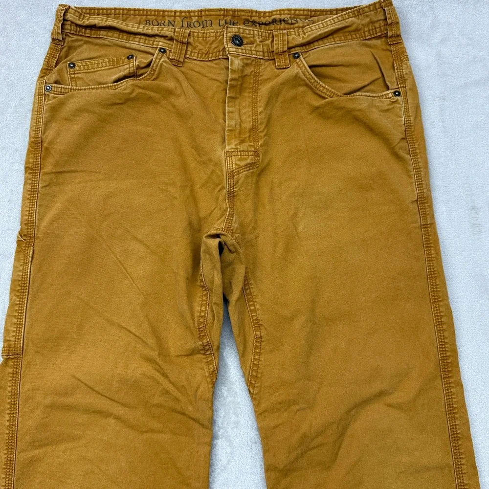 prAna Bronson Pant Mens 36x32 Brown Stretch Canvas Carpenter Organic Cotton